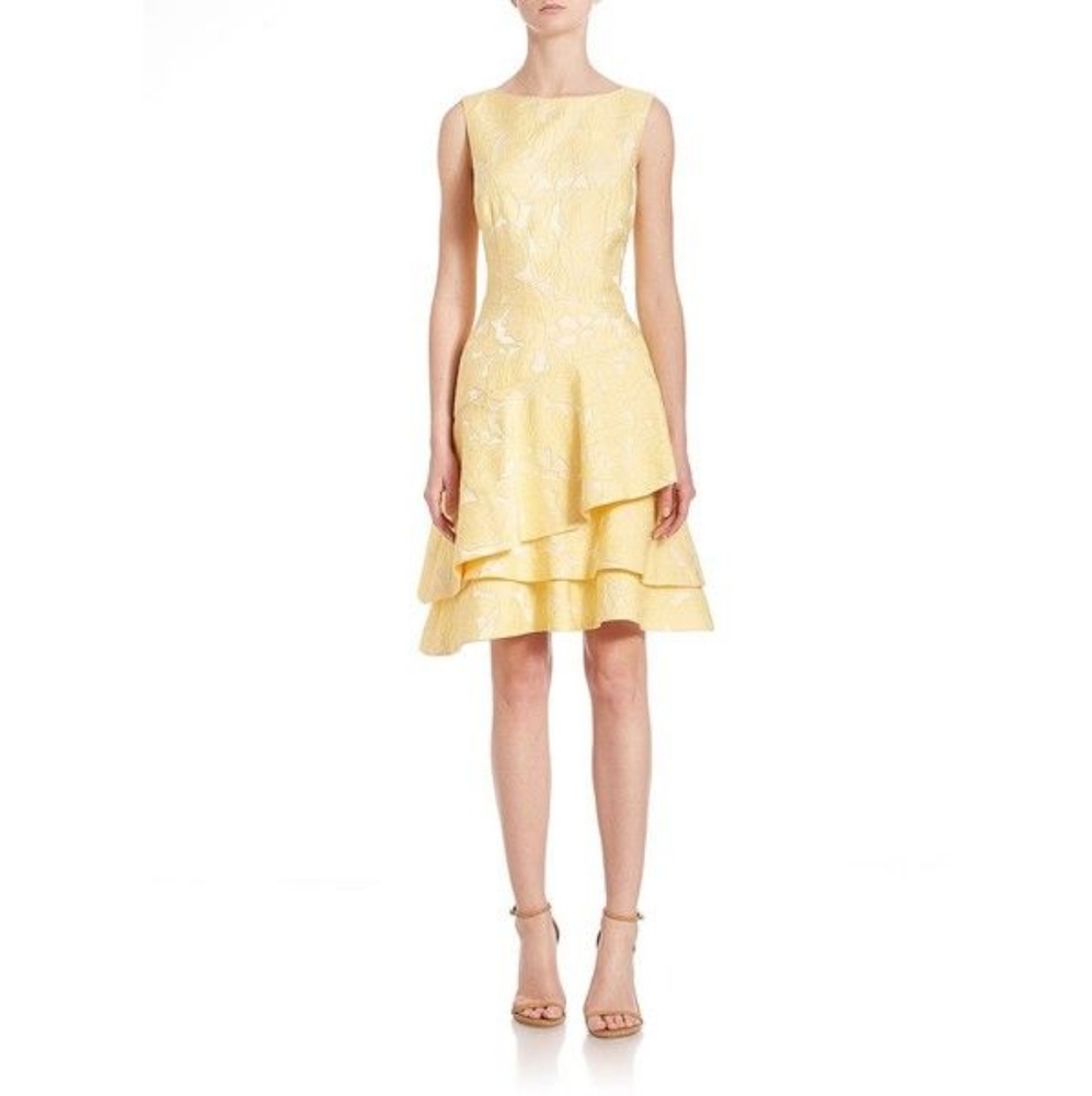 Teri Jon by Rickie Freeman Floral Tier-Hem Dress - Yellow 